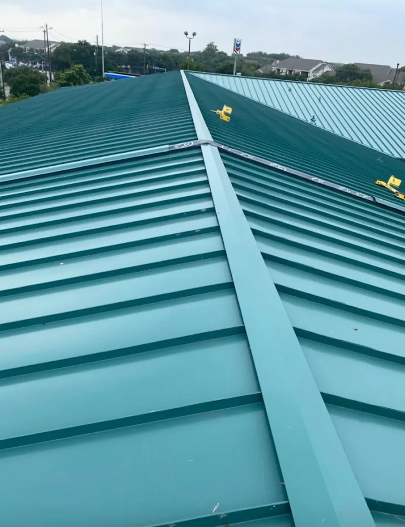 Green commercial metal roof ridge and valley for Metal Roof Repair in Golden Gate